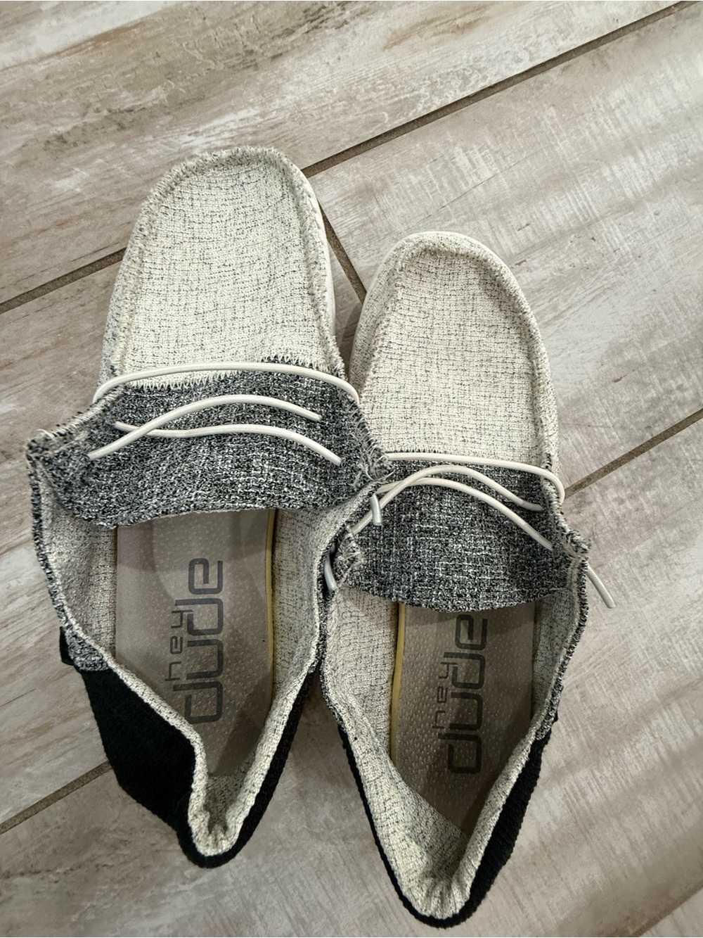 Hey Dude Two-Tone Knit Slip-On Loafers in Light Gray and Black